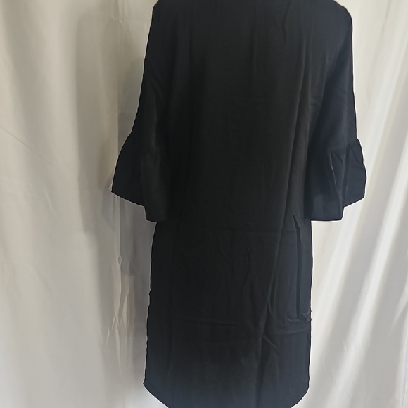 Black Midi Dress with V-Neck and Bell Sleeves - Picture 4 of 5